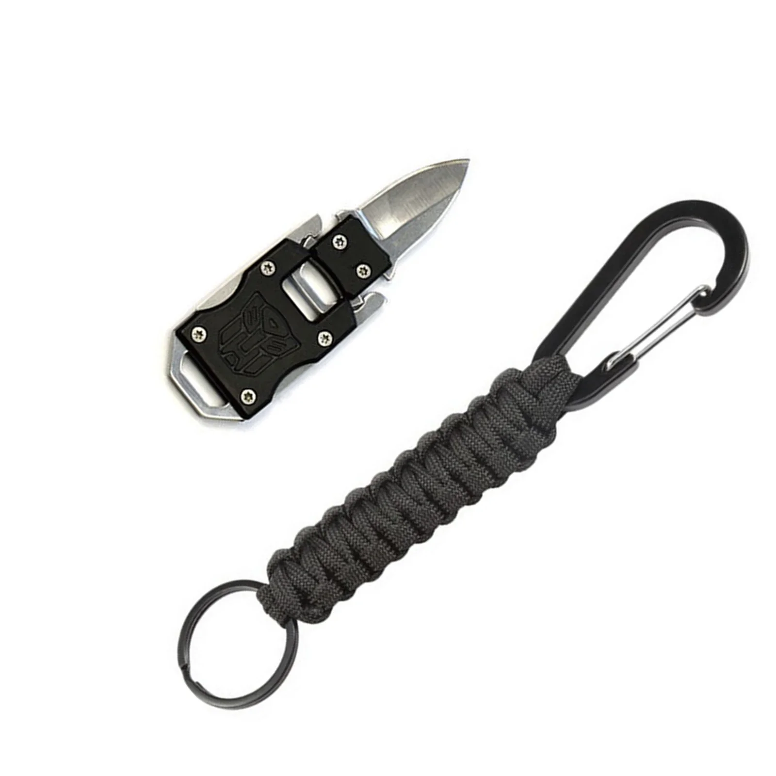 4 in 1 Parachute Rope Keychain With Carabiner, For Men & Women Hiking Hunting Traveling Camping Fishing Emergency Survival Knife