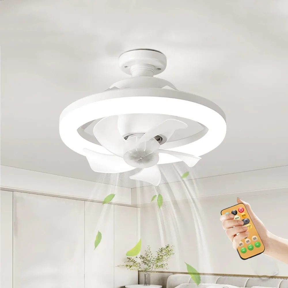 Ampoule de ventilateur de plafond E27 60W, lumière LED et télécommande, lampe de lustre, éclairage de décoration pour la maison, ventilateur d'intérieur