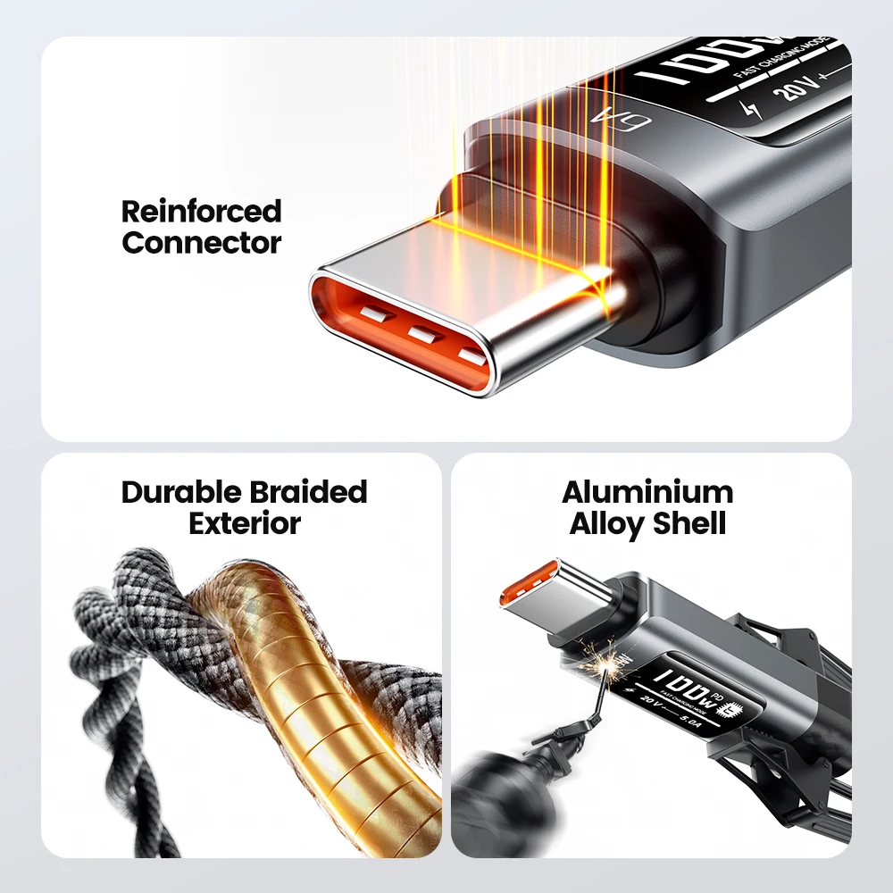 Kabel USB C Toocki PD 100W 6A do szybkiego ładowania z wyświetlaczem OLED do Huawei P70 60 Mate 70 60 Honor Xiaomi iPhone 17 16Pro — zdjęcie produktu 5