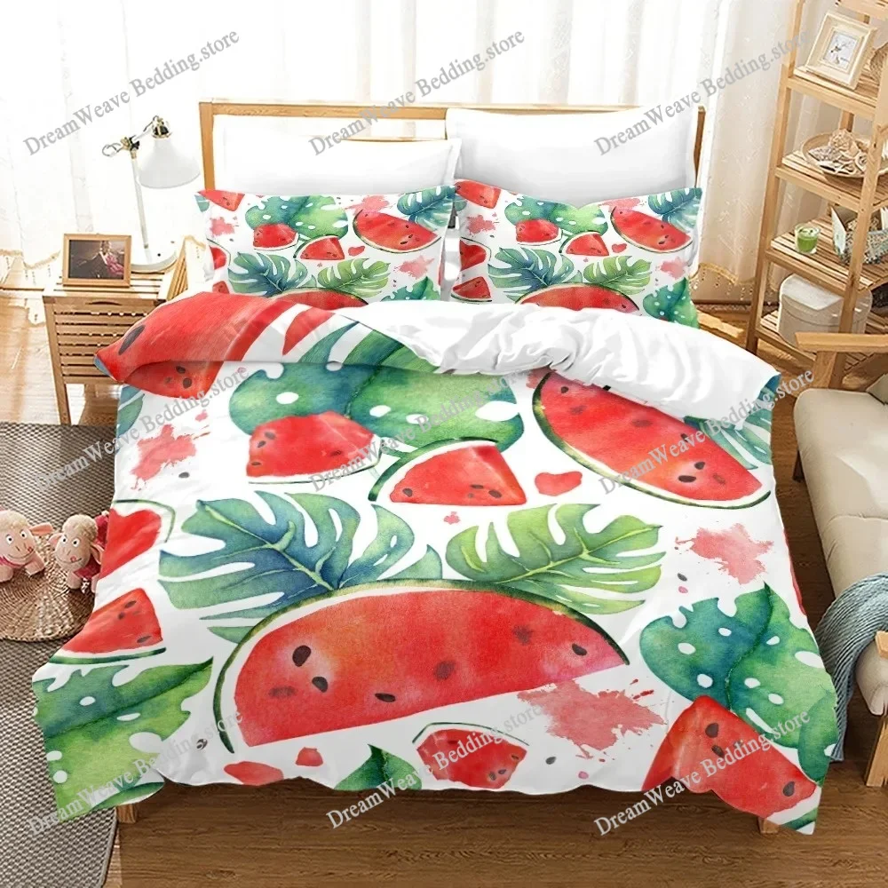 

Fruit Duvet Cover Set Cartoon Watermelon Summer Theme Bedding Set for Boy Girl Double Queen King Size Microfiber Comforter Cover