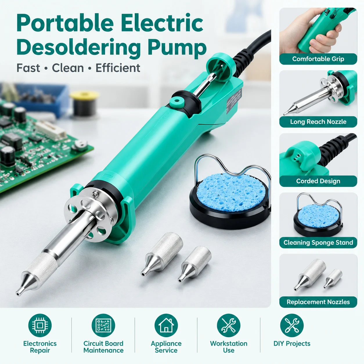 YIHUA 929D-VI Desoldering Iron 180W Tin Sucker New Upgraded Desoldering Tool With Nozzles THT PTH Remover PCB