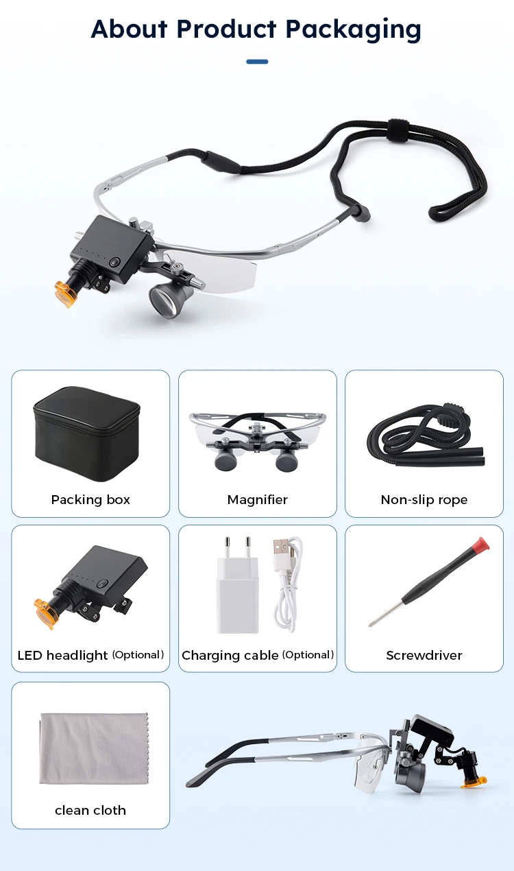 AZDENT Dental-Chirurgie-Lupe, Chirurgie-Lupe, 2,5/3,5-fach, mit LED-Licht, einstellbarer Arbeitsabstand, 450 mm, medizinische Vergrößerung – Detail 7