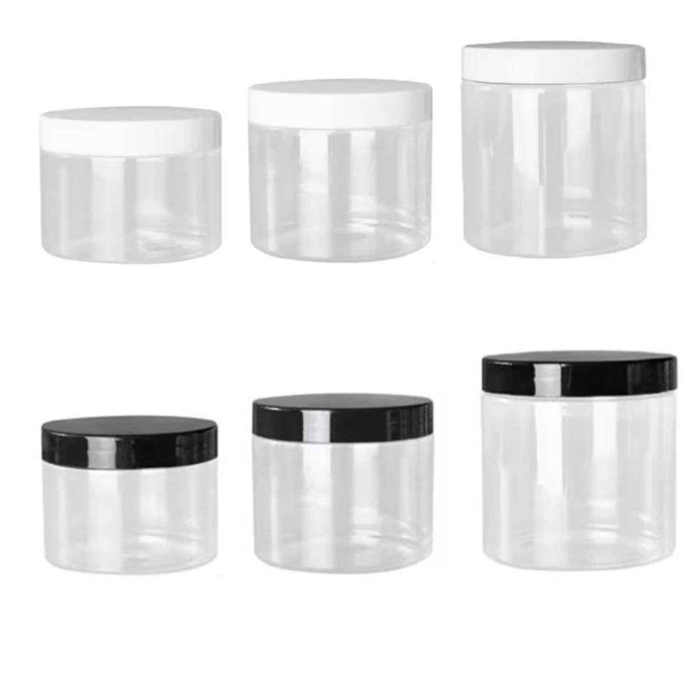 6pcs 200/250/300/400/500ml Clear Plastic Jar Candy Grain Storage Jars Cosmetic Face Cream Sample Bottle Kitchen Food Containers