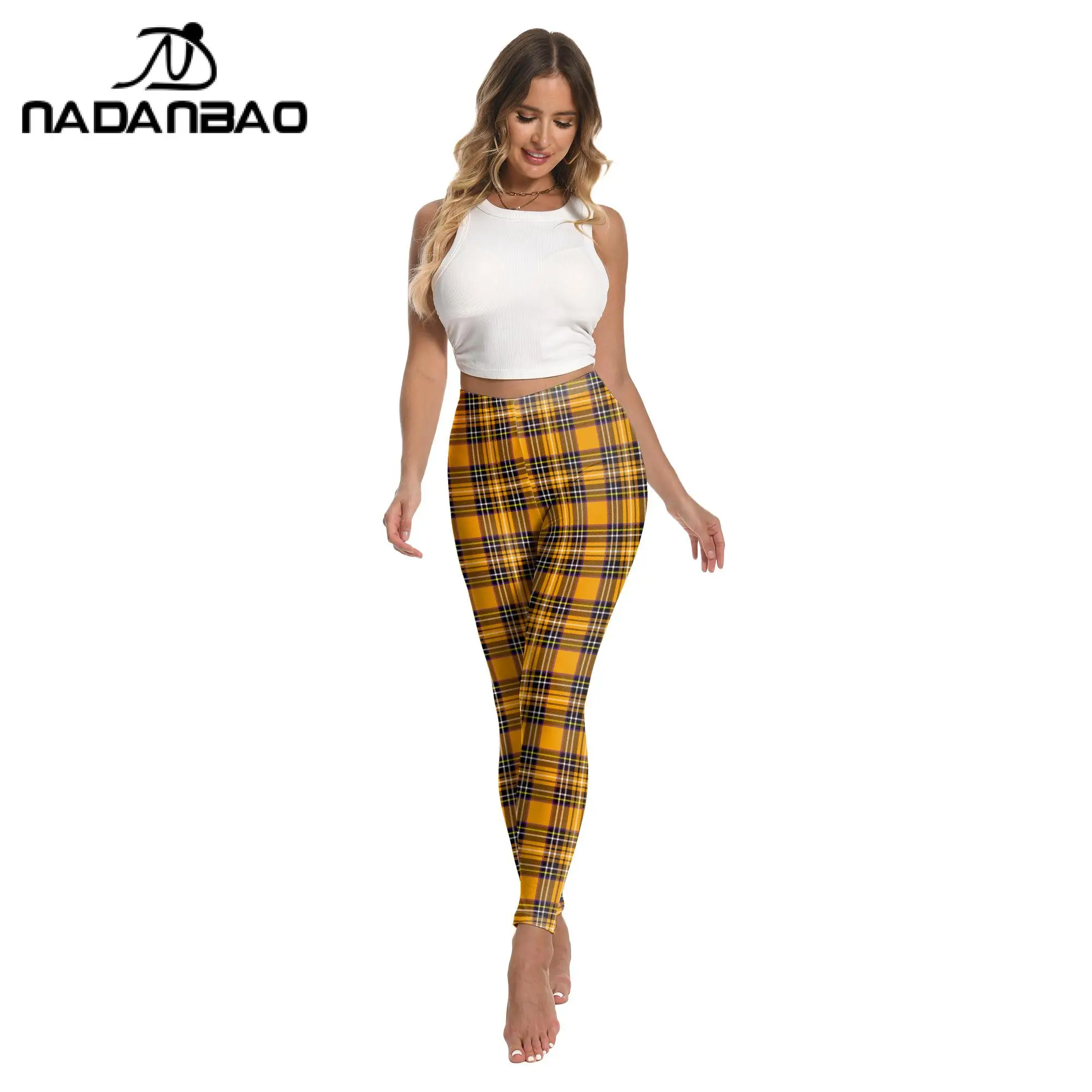 Nadanbao Pumpkin Skull Halloween Leggings Orange Women's Festive Cosplay Pants Mid Waist Workout Trousers Sexy Skinny Tights