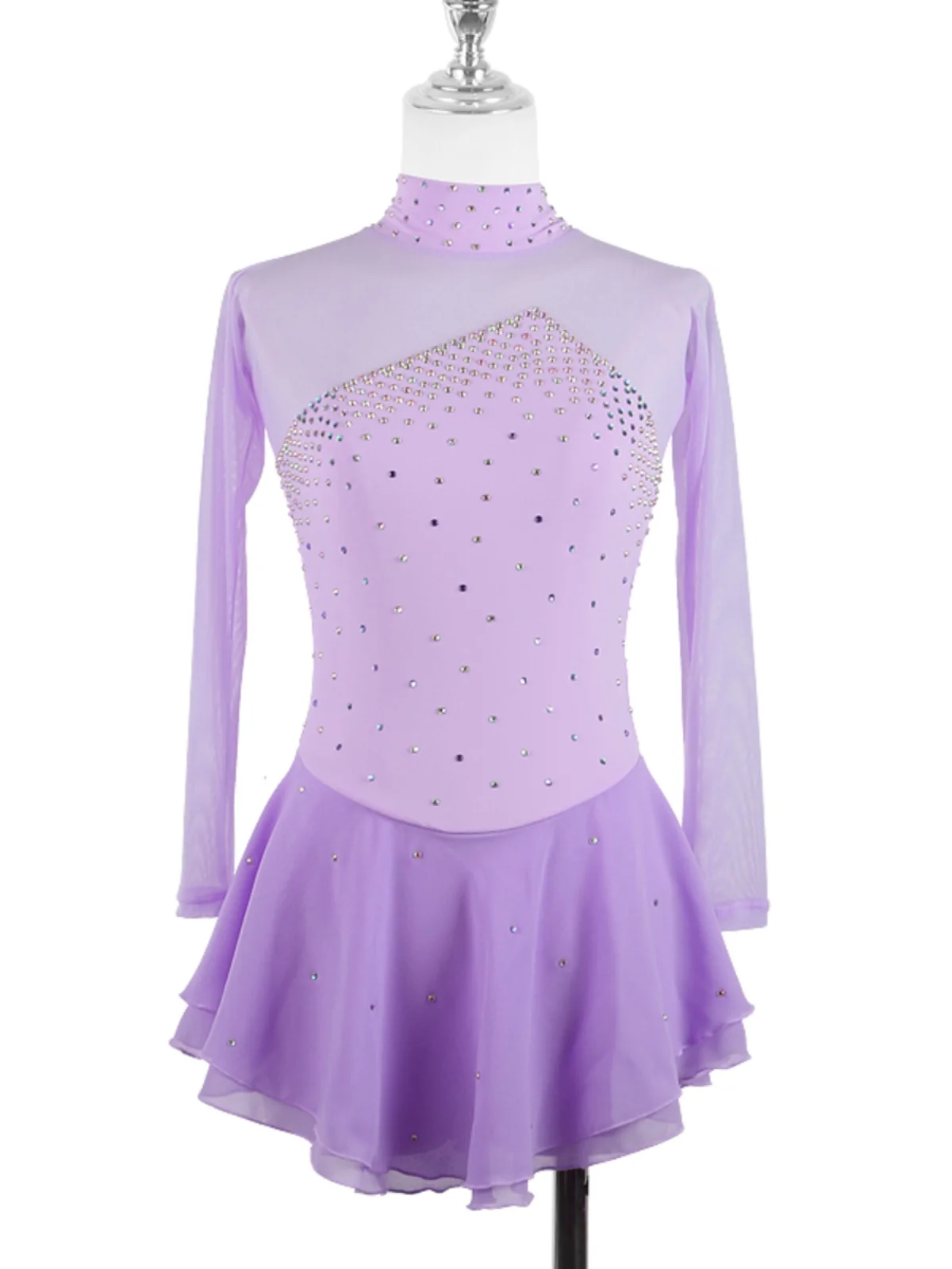 Long Sve Ice Skating Performance Costume for Girls And Adults Cetition Test Bla Figure Skating Dr with Diamo