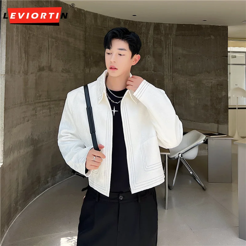 Chaqueta Jacquard de manga larga con solapa para hombre, abrigos cortos, ropa de calle, traje Delgado informal con personalidad elegante, prendas de vestir exteriores, moda de otoño, nuevo