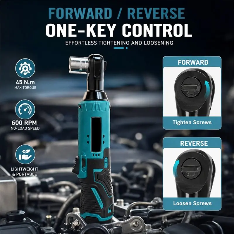 ABEZ Impact Screwdriver 12V Multifunctional Electric Ratchet Wrench Power Tool 90 Degree Right Angle Wrench