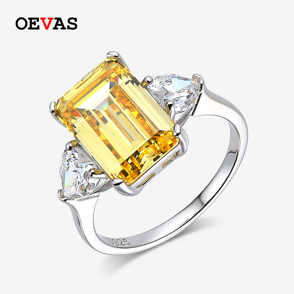 OEVAS 7 Carats High Carbon Diamond Sparkling Zircon Wedding Rings For Women Top Quality 100% 925 Sterling Silver Party Jewelry