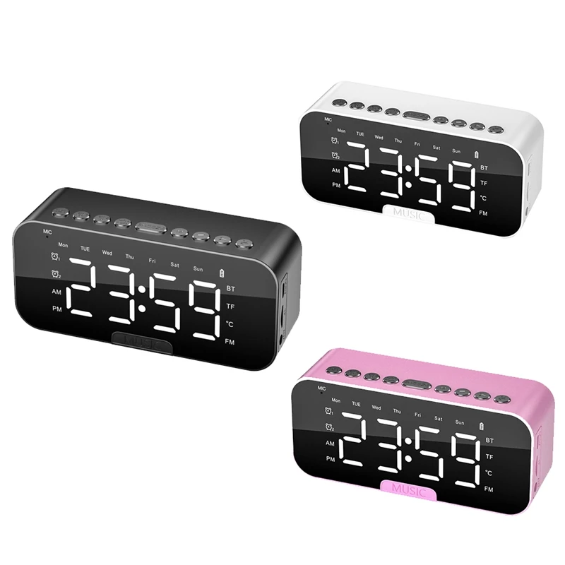 LED Digital Alarm Clock With Bluetooth 5.1 Desktop Screen Displays Temperature Support TF Card AUX Connection B