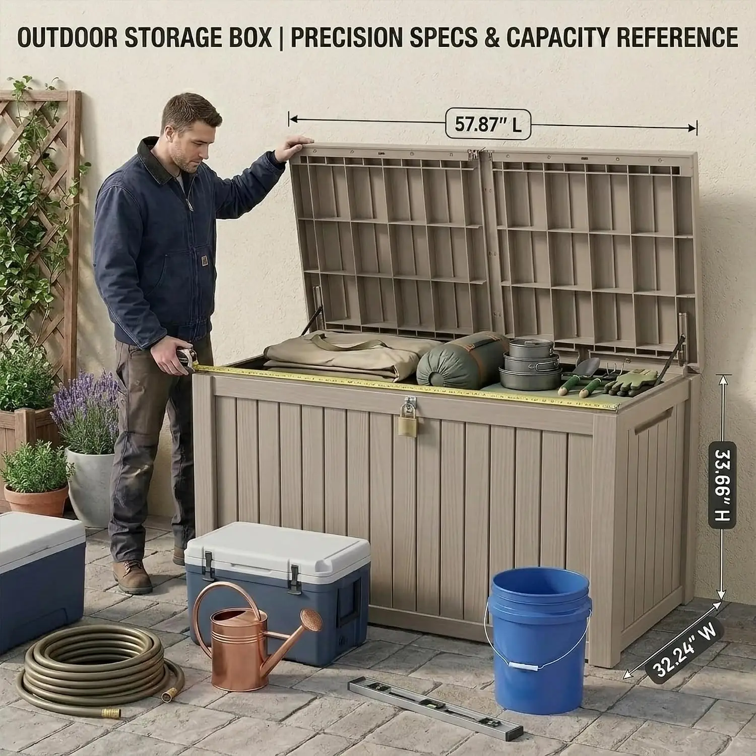 270 Gallon Lockable Resin Outdoor Storage Box, Waterproof & Weather Resistant Deck Box for Patio Cushion, Garden Tools & Pool Ac