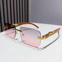 Fashion Vintage Rimless Square Sunglasses Women For Men 2025 Sun Glasses Punk Shades Luxury Brand Designer Gold Leopard Eyeglass