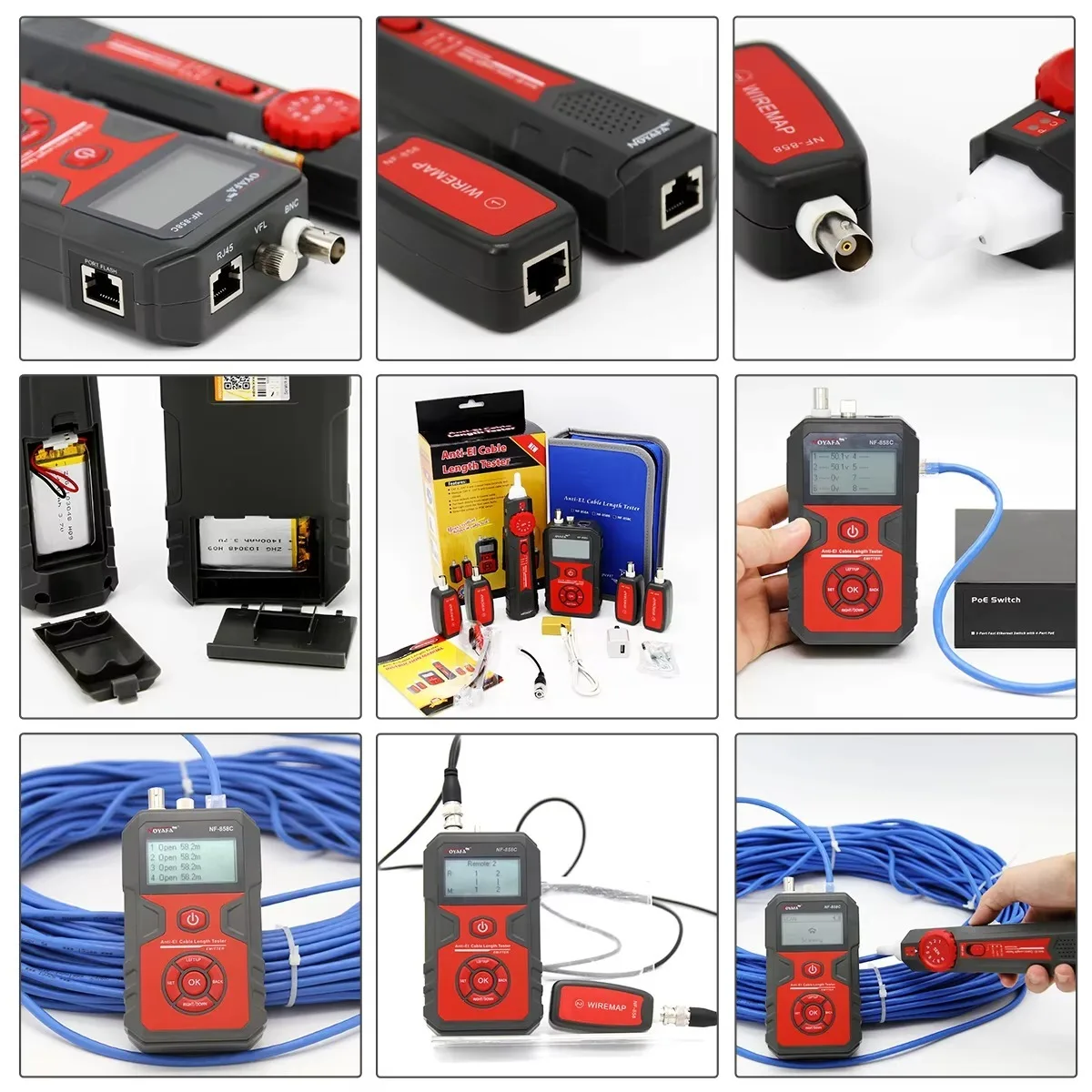 NOYAFA NF-858C Multifunction LCD Cable Tester Cat5 Cat6 Coaxial RJ11 RJ45 BNC USB Continuity Tracer