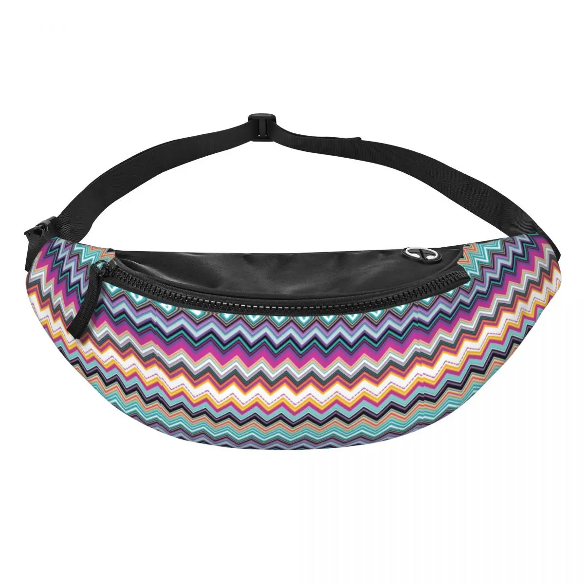 Casual Layers Zig Zag Fanny Pack for Travel Hiking Men Women Bohemian Camouflage Modern Crossbody Waist Bag Phone Money Pouch