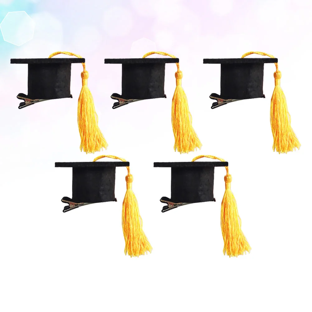 

5Pcs Premium Doctoral Hair Clip Graduation Hat Tassel Headdress Exquisite Design for Party Decoration Yellow Doctoral Hair Clip