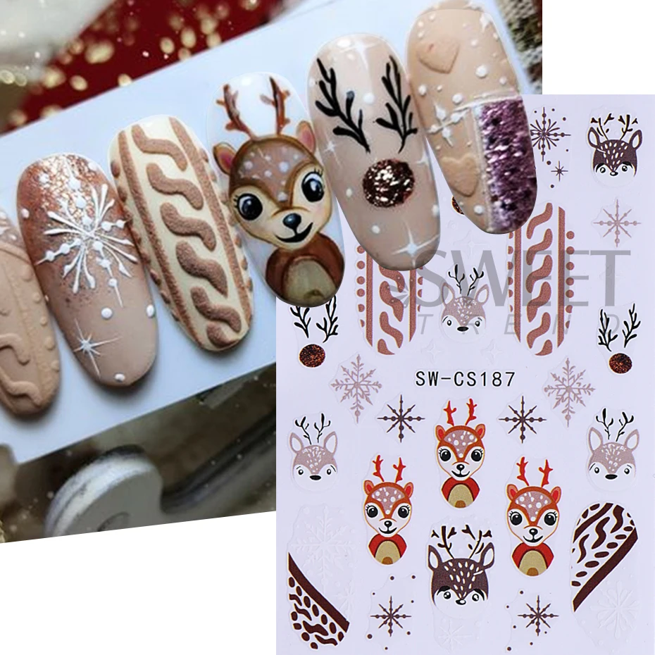 Pegatinas navideñas 3D para decoración de uñas, calcomanías de muñeco de nieve de dibujos animados, lámpara de copo de nieve de Reno, deslizadores de bolas, decoraciones de manicura DIY para vacaciones