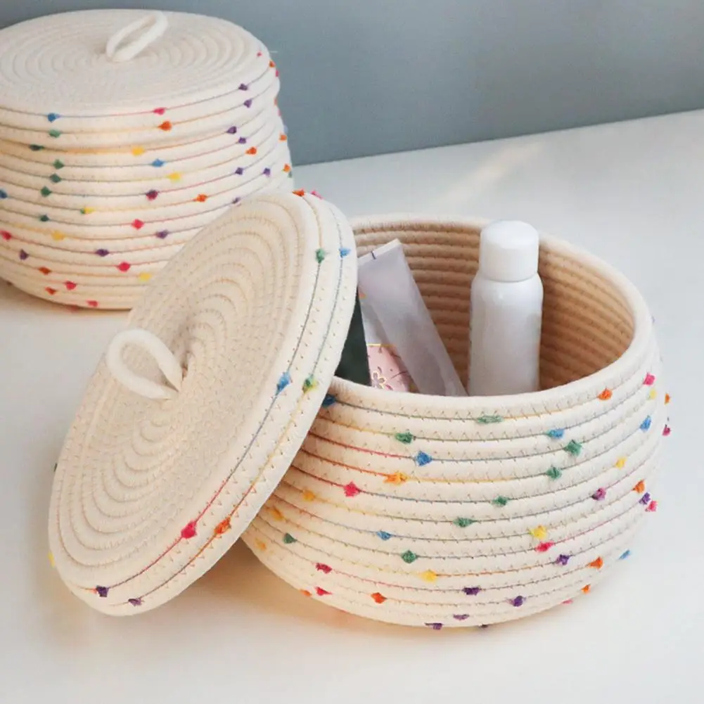 Cestino portaoggetti pratico fatto a mano nordico comodo cesto portaoggetti flessibile per uso domestico piรน addensato multicolore con coperchio