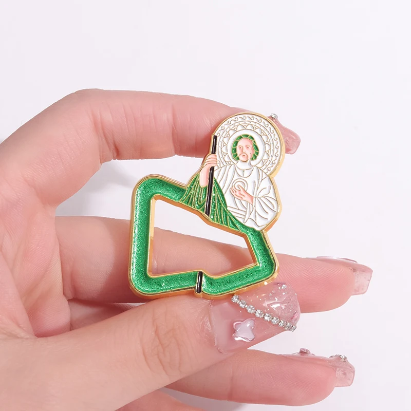 2pcs Mexican San Judas Enamel Pins Jesus Christ Cross Brooches Golf Ball Cap Brooches Backpack Lapel Badge Decorative Jewelry