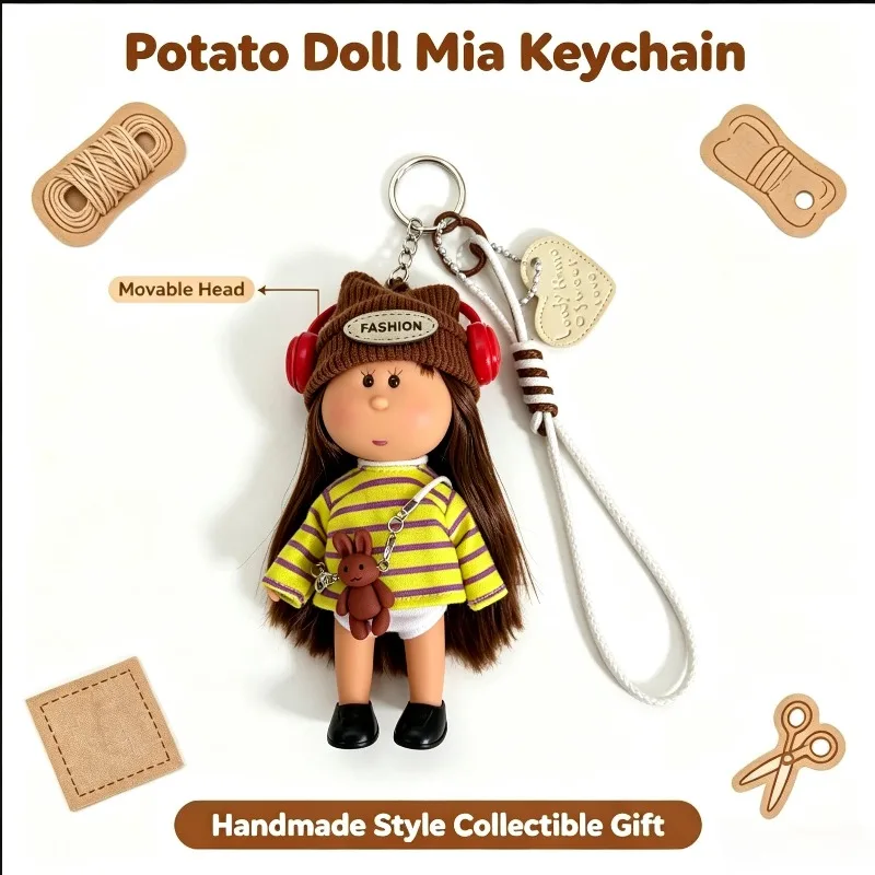 14cm Cute Vinyl Potato Figurine With Fashion Outfit Key Strap Keychain Hanging Decor Bag Accessory Gift