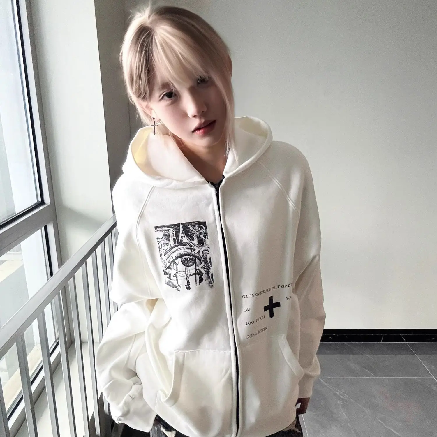 

Printed Zipper Hooded Sweatshirt Cardigan Women Autumn Winter New Niche Design Loose Casual Versatile Long-Sleeved Jacket