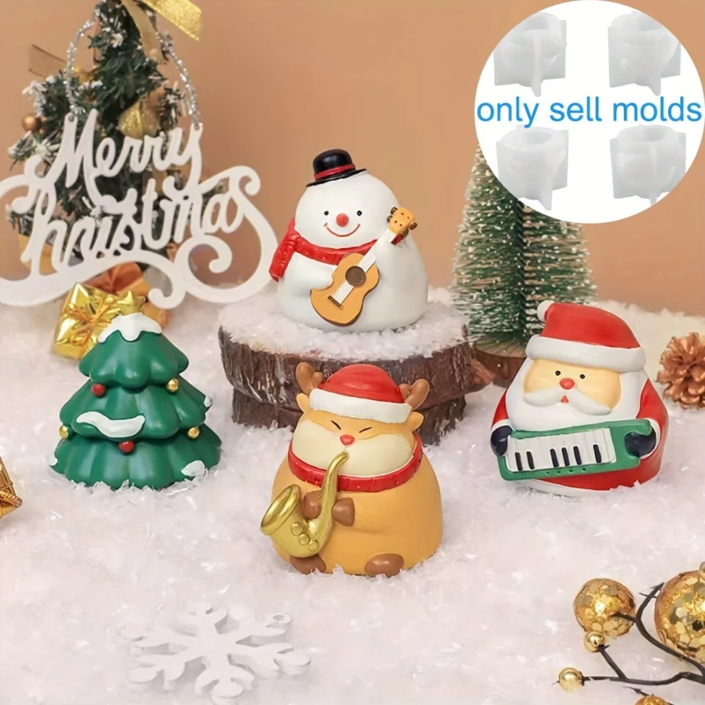 

Christmas candle moulds, silicone snow Santa and reindeer shapes, suitable for scented candles and holiday decorations