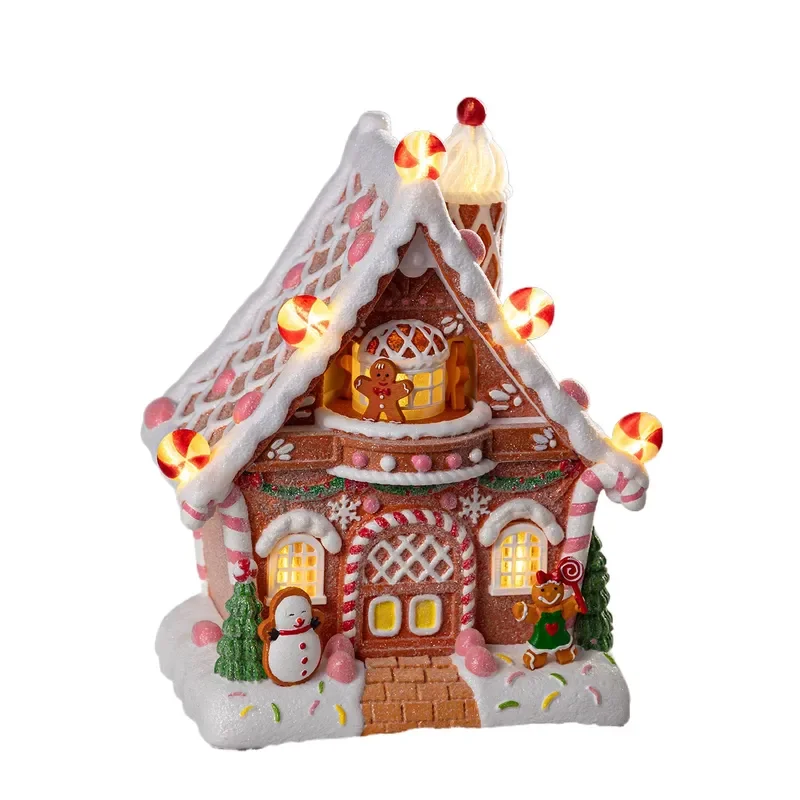 Christmas Grid Gingerbread House Ceramic Small House Tabletop Decorations Scene Arrangement Gifts Crafts