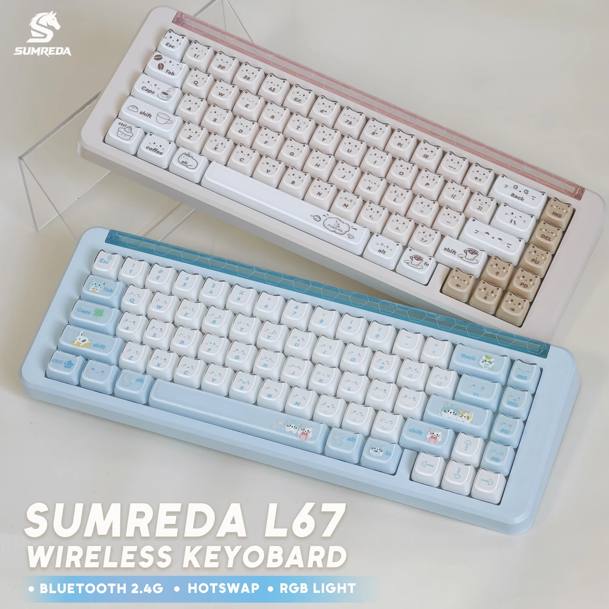 SUMREDA L67 Mechanical Keyboard Kit With Lightbox Custom Wireless Tri-mode Gasket RGB Hot-Swap Esports Keyboard Accessories