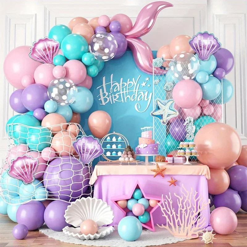 127-teiliges Set mit Meerjungfrau-Ballonbogen und Kranz – Partydekorationen mit Ozeanmotiv |   Perfekt für Geburtstagsfeiern mit Unterwasserthema