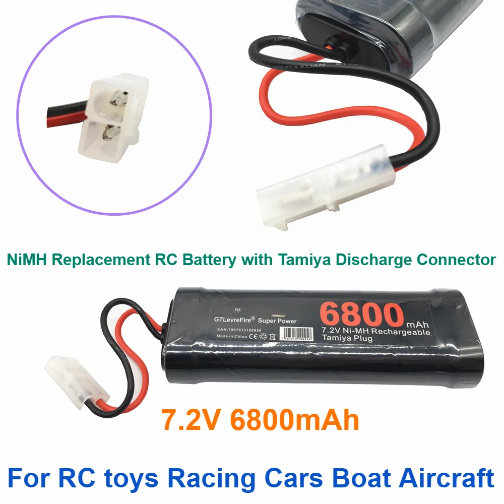 NiMH Replacement RC Battery with Tamiya Discharge Connector 7.2V 6800mAh for RC Toys Racing Cars Boat Aircraft