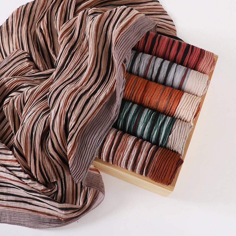 Modischer Gestreifter Baumwoll-Hijab Leichter Eleganter Täglicher Kopfschutz Muslimische Frauen Langer Schal Islamischer Turban Ramadan Eid – Detail 3