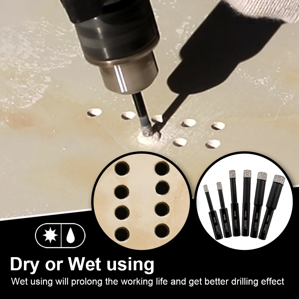 DIATOOL Dia 6mm Vaccum Brazed Diamond Drilling Bits For Stone(2PCS) Porcelain/tile,Masonry Hex Shank Dry Drill Bits
