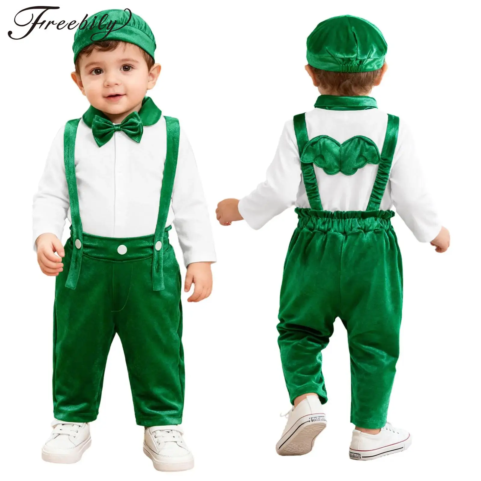 

Infant Baby Boys Formal Gentleman Suit Long Sleeve Bowtie Romper with Velvet Suspender Pants Hat Wedding Birthday Party Outfits