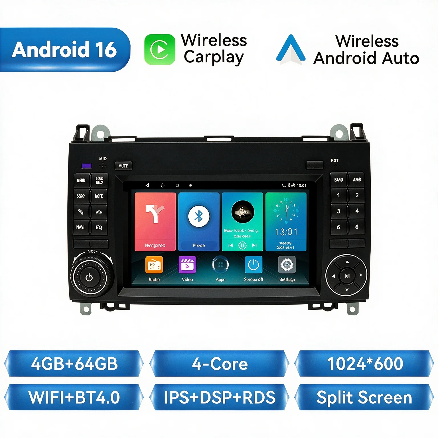 Ai Voice Android 14 Draadloze Carplay Auto Radio Voor Mercedes Benz B200 Sprinter W906 W639 Ab Klasse W169 W245 Viano Vito Gps Wifi