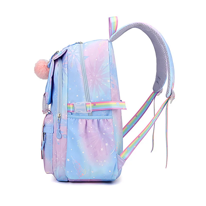 Bohemian-Style Stitch Cartoon Pattern Rainbow Nylon Backpack, Gradient Color Design, Lightweight & Large-Capacity Travel Backpac
