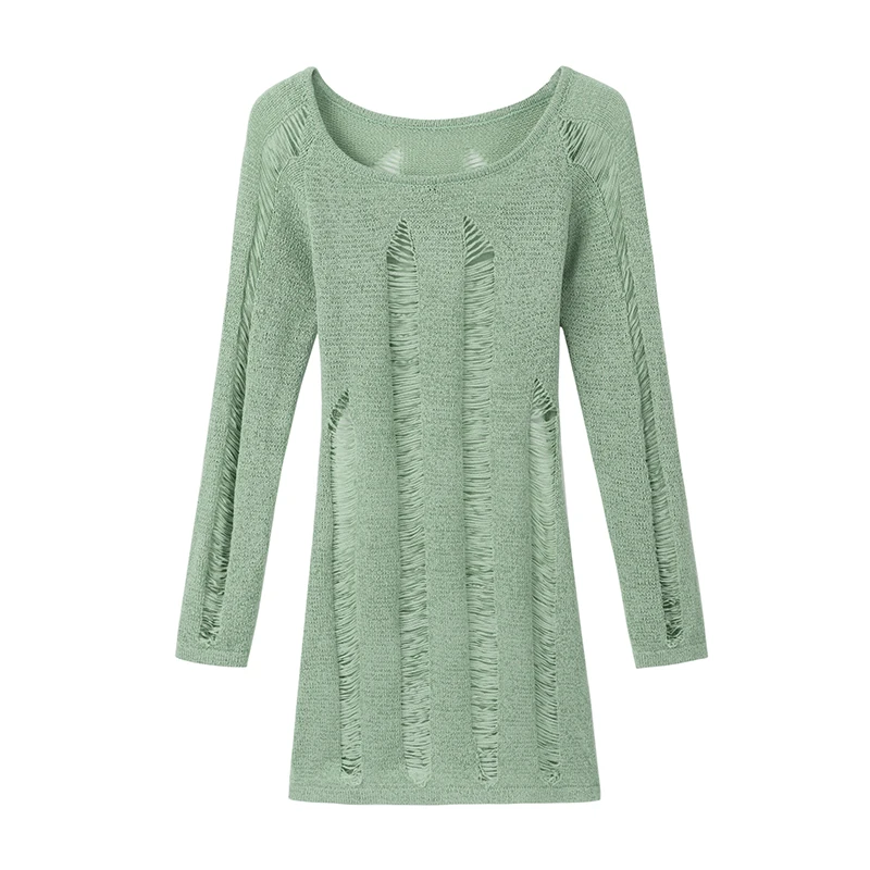 Korobov Y2k top verde scava fuori maglione donna spalle scoperte primavera nuove maglieria francesi a maniche lunghe moda coreana Pull Femme