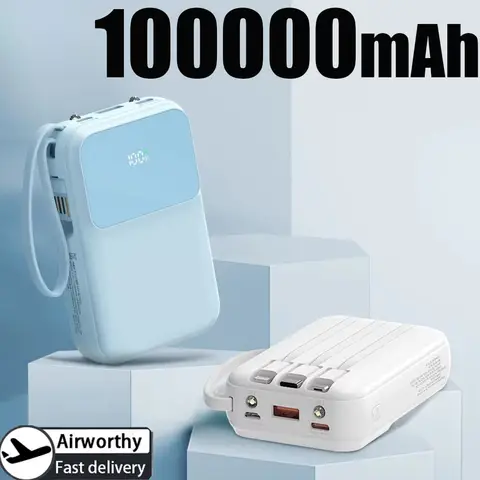 100000mAh Power Bank Large Capacity Portable Battery Fast Charging Powerbank Comes With 4 Cables For iPhone Samsung Huawei