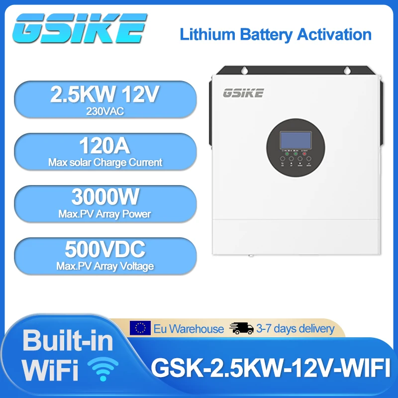 GSIKE 3,5 kW 24 V 2,5 kW 12 V Hybrid-Solarwechselrichter mit Dual-MPPT, reiner Sinuswelle, Solar-WLAN-Controller, Farb-LCD-Display, 100-60 A PV-Ladegerät – Detail 6