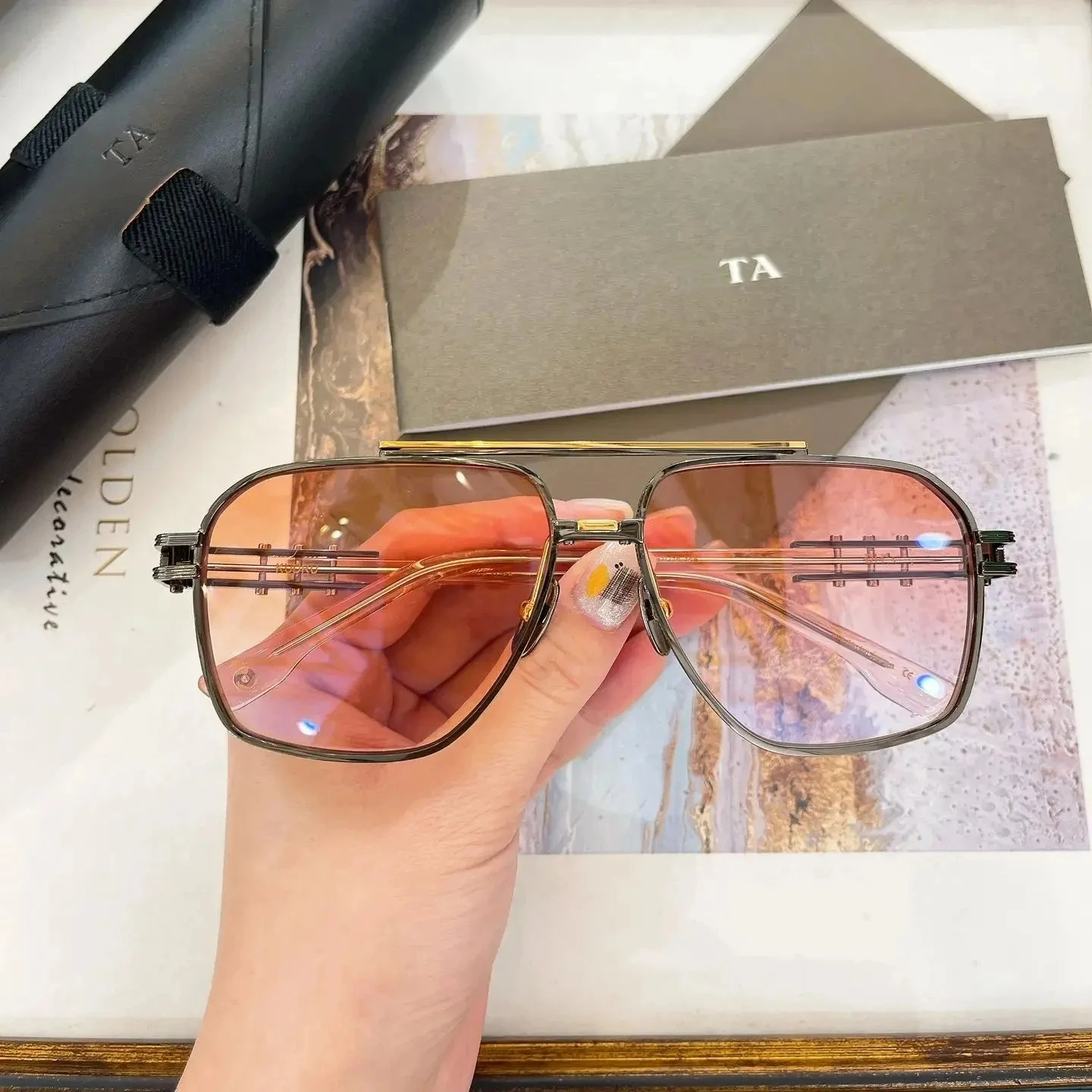 

Authentic For DIYTA DT DTS436 Premium Alloy Frame Men Women Sun Glasses UV400 Gradient Pink Lenses Male Couple Eyewear With Box