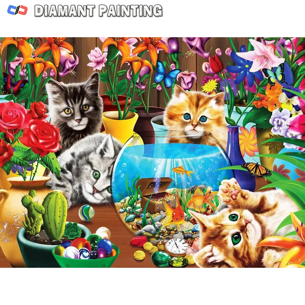 5D DIY New Diamond Painting Cats Cartoon Mosaic Needlework Diamond Embroidery Animal Picture Cross Stitch Kits Handmade Hobby