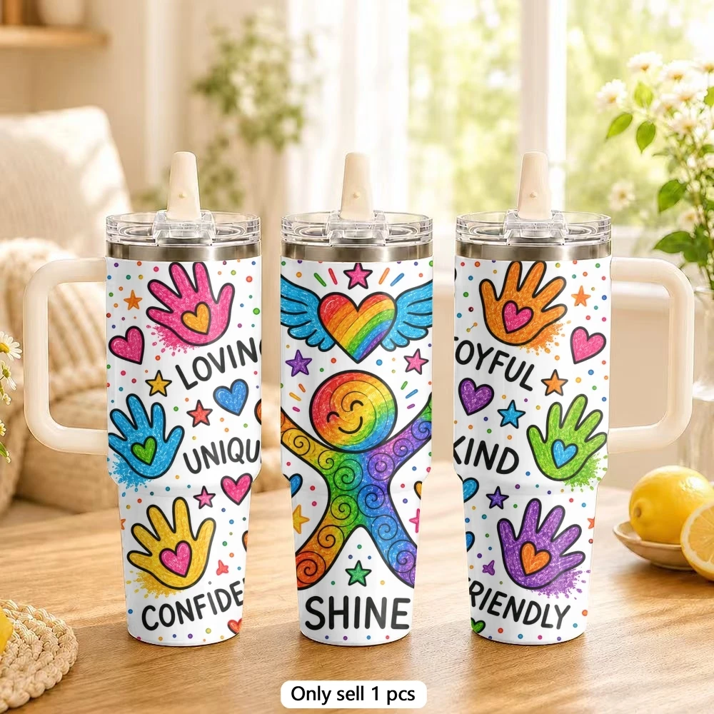 Preschool Teacher Vacuum Flasks 40oz Stainless Steel Tumbler with Handle Straw Lid Vacuum Insulated Double Wall Leak Proof