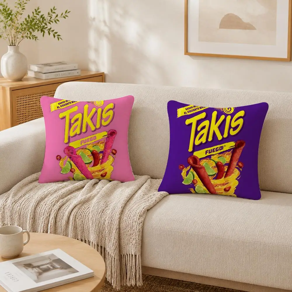 Mexican Logo T-Takis C-Chips Cushion Cover Plush Decorative Pillow Case With Hidden Zipper Cutecore Room Decor For Home
