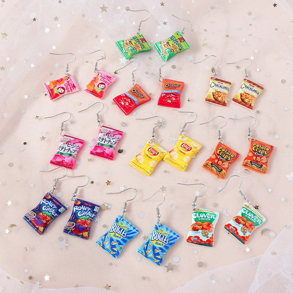 Potato Chip Earrings, Personalized Cartoon, Cute, Fun, Creative Simulation, Food Toy, Potato Chip Earrings, Earrings, Pendants