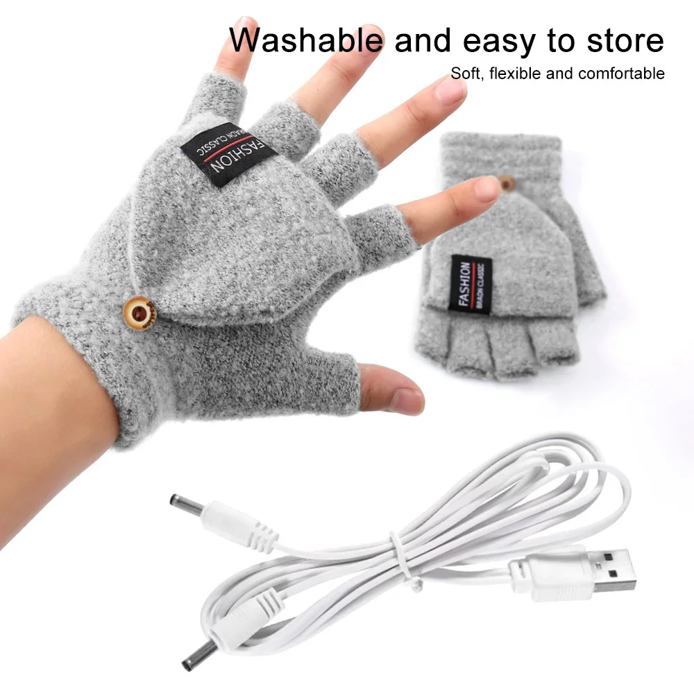 1 Pair USB Heated Gloves Women Men Mitten Winter Hands Warm Laptop Gloves Full Half Fingers Heating Warm Gloves