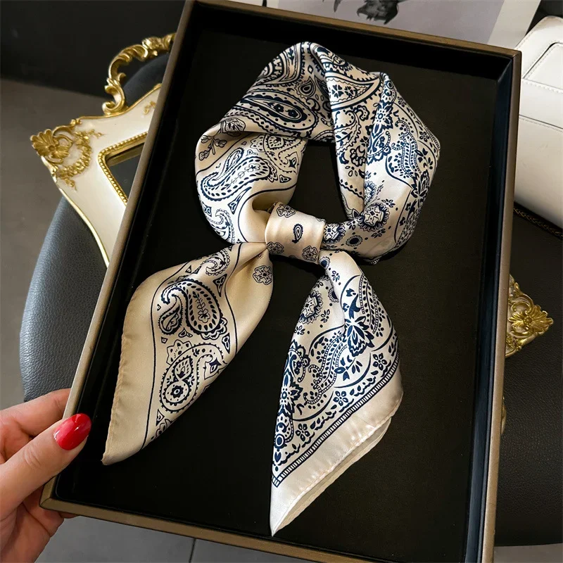 2024 Spring/Summer New 70*70cm Square Scarf Breathable Cashew Print Neckerchief Women’s Classical Imitation Silk Bandannas