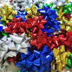 60PCS 3.8cm Holographic Mini Star Bows Laser Ribbon Gift Bows for Xmas Birthday Valentine Party Celebration Holidays Deco