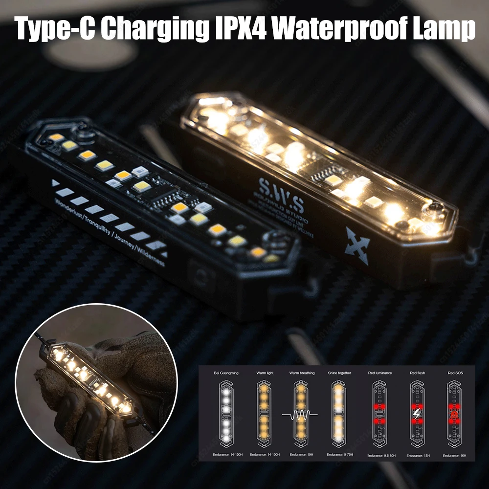 1-10PCS Outdoor Camping Light Warning Wind Rope Buckle Light IPX4 7 Lighting Modes Tent Decorative Lights Waterproof String Lamp