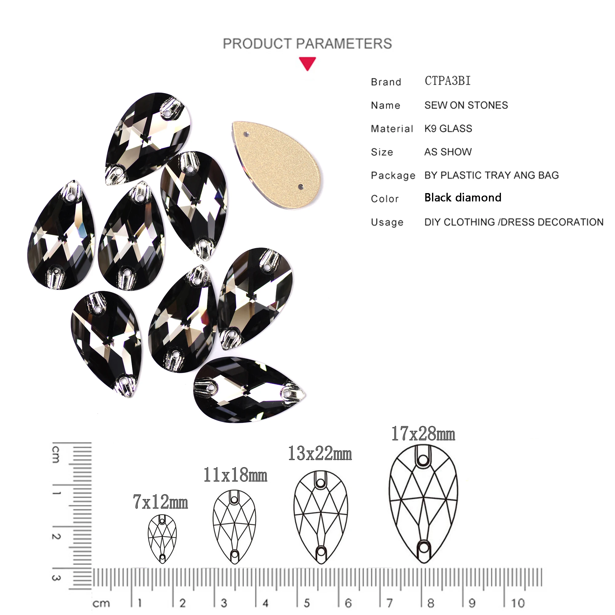 3230 Black Diamond Color Flatback Sew On Rhinestones High Quality Glass Rhinestone For DIY Garment Dress Decorations