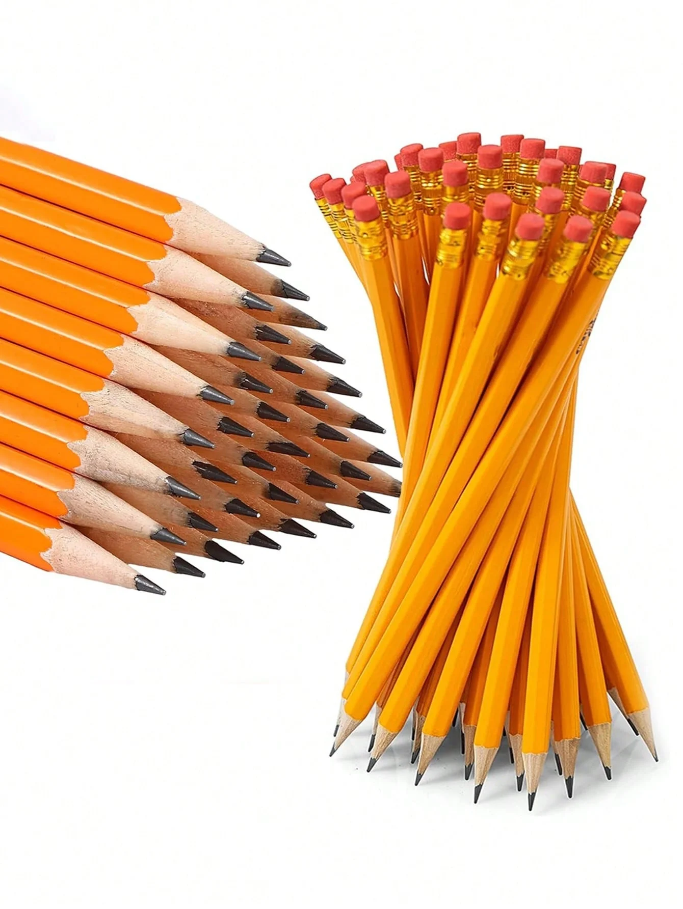 100/50/30/10 Pcs Yellow Pencil with Eraser, Student Writing HB Pencil, Stationery Learning Supplies, Office Drawing Supplies.