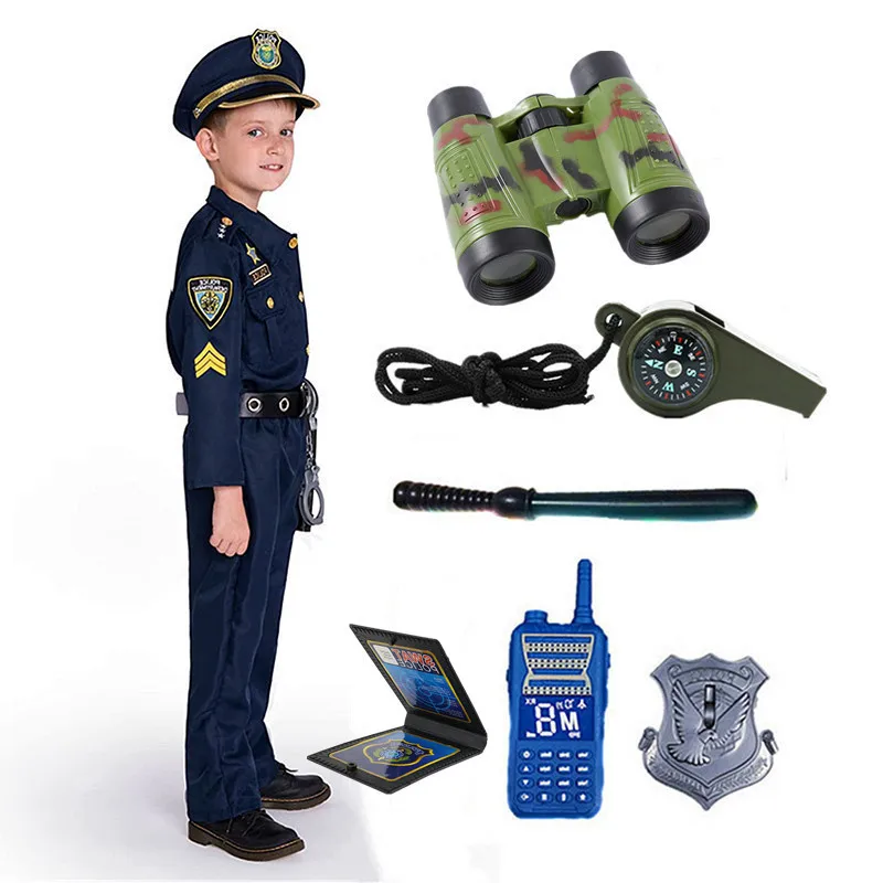 Udekit Costume de Policier de Luxe avec Talkie-walkie, Sifflet, Bâton et Autres Accessoires de Police pour Tenues de Cosplay de Flic pour les 6 à 8 Ans | Votre wishlist sur