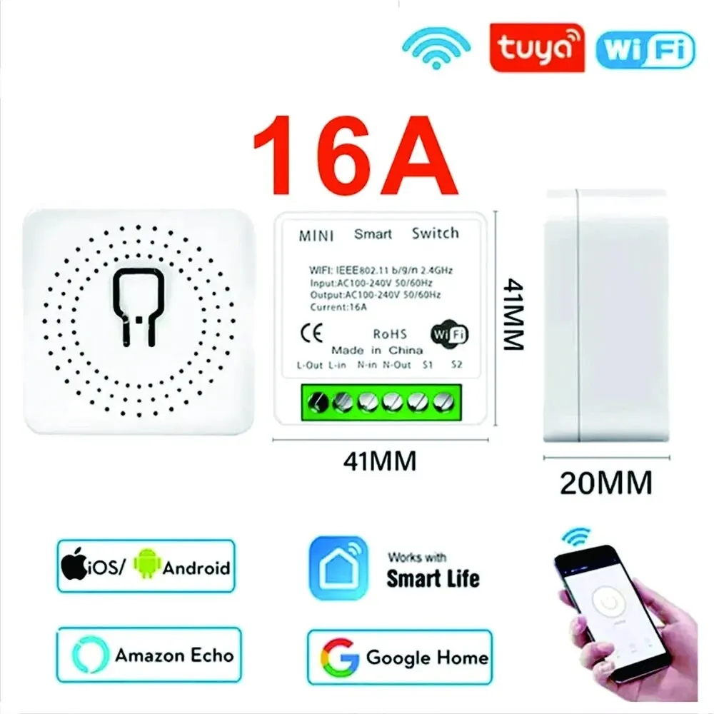 Smart Switch Tuya Smart Life App Wifi Mini 16A DIY Light Switches 2 Way Wireless Smart Home With Alexa Google Home