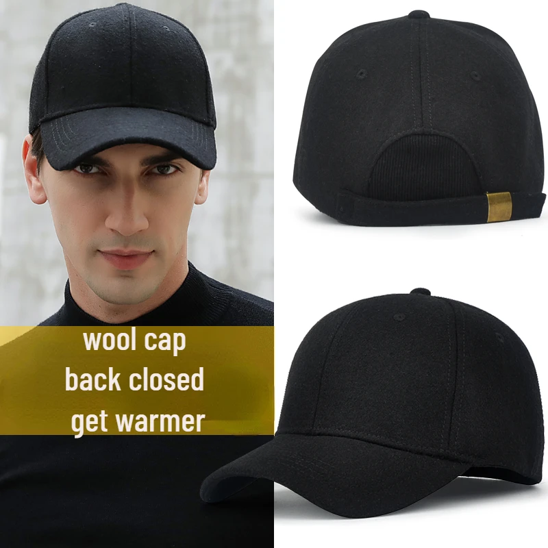 Big Head Size Baseball Cap for Men Sports Trucker Hat Male Wool Keep Warm Solid Color Dad Hat Windproof Winter Fitted Closure